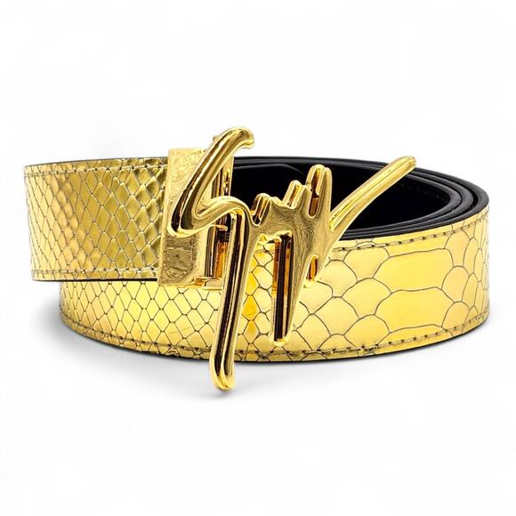 Giuseppe Zanotti Logo Crocodile Leather Belt Gold One Size - NWB $495 - Picture 2 of 5